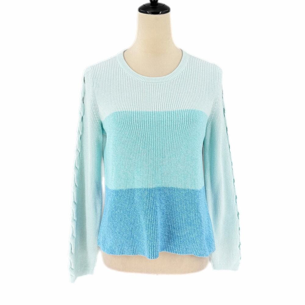 Lilly Pulitzer Blue Ombre Colorblock 100% Cotton Striped Braided Knit Sweater